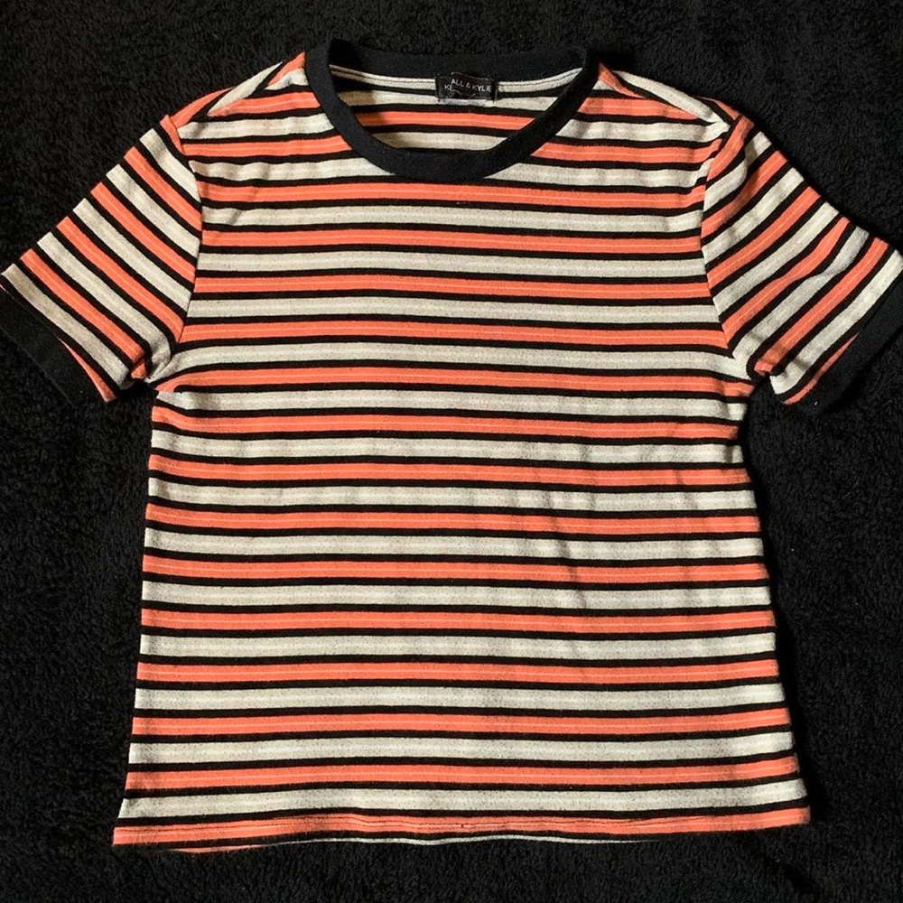 Ardene Striped Short Sleeve Tee - Black, Red, White